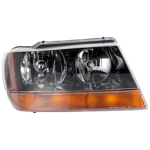 Passenger Side Halogen Headlight, With bulb(s), OE Replacement, With Amber Turn Signal, Without Wiring Harness, Exc. Limited/Overland Models, Production Date To January 14, 2002