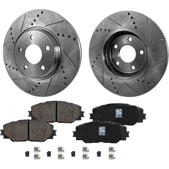 2012 Toyota Corolla - 4-Piece Kit Front Brake Disc and Pad Kit, Cross-drilled and Slotted, 5 Lugs, 1.8L 4Cyl,  Includes (2) Brake Disc and (1) Brake Pad Set