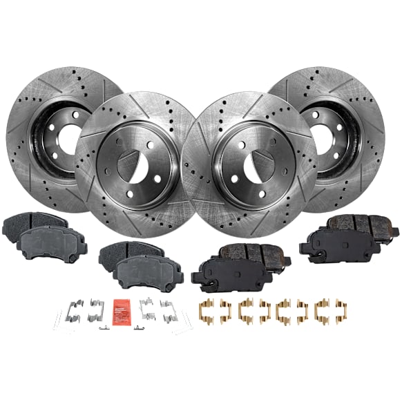 2017 Nissan Maxima Platinum - 8-Piece Kit Front and Rear Brake Disc and Pad Kit, Cross-drilled and Slotted, engdesig: VQ35DE, Naturally Aspirated, GAS, Nissan Engine, 3.5L 6Cyl, Pro-Line Series  Includes (4) Brake Disc and (2) Brake Pad Set