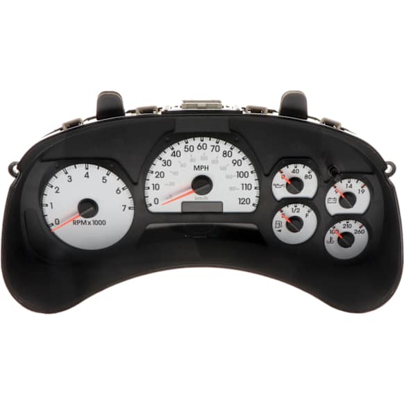 2005 Chevrolet Trailblazer EXT - Instrument Cluster, ID #(S) 10356460; With 6 Gauge Panel; With Tachometer; Without Driver Information Center; With White Faced Gauges; ID #(S) 15197212