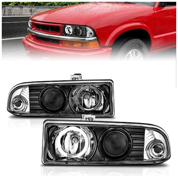 111015 Driver and Passenger Side Halogen Headlight, With bulb(s), Clear Lens, Black Interior, Halo Projector Series