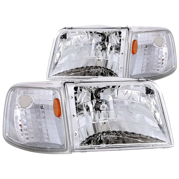 111119 Driver and Passenger Side Halogen Headlight, With bulb(s), Clear Lens, Chrome Interior, Crystal Series