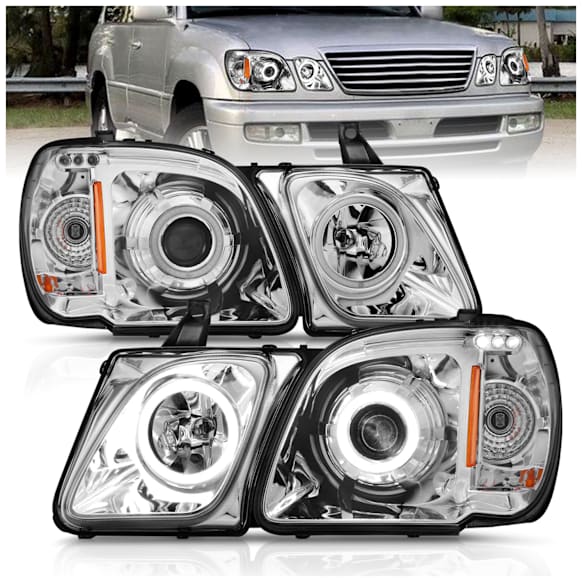 2003 Lexus LX470 Base 8 Cyl 4.7L - Driver and Passenger Side Halogen Headlight, With bulb(s), Ccfl; Does Not Fit Models With Factory Hid Bulbs, Clear Lens, Chrome Interior, Halo Projector Series