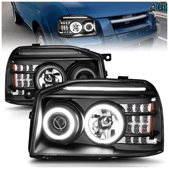 2003 Nissan Frontier - Driver and Passenger Side Halogen Headlight, With bulb(s), Ccfl, Clear Lens, Black Interior, Halo Projector Series