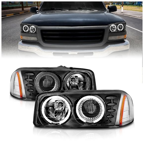 2001 GMC Yukon - Driver and Passenger Side Halogen Headlight, With bulb(s), Clear Lens, Black Interior, Halo Projector Series