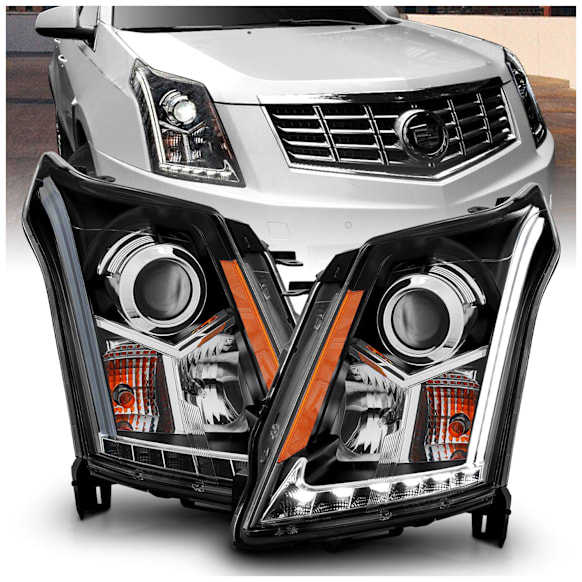 2010 Cadillac SRX - Driver and Passenger Side Halogen Headlight, With bulb(s), With Plank Style Design; Does Not Fit Models With Factory Hid Bulbs, Clear Lens, Black Interior, Projector Series