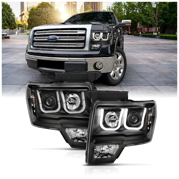 111351 Driver and Passenger Side Headlight, Without bulb(s), HID/Xenon - Clear Lens Black Interior, Projector, CCFL U-Bar Halo