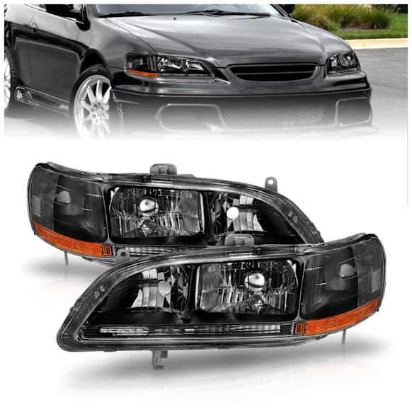 1999 Honda Accord - Driver and Passenger Side Halogen Headlight, Without bulb(s), Bulbs Are Not Included, Clear Lens, Black Interior, Crystal Series
