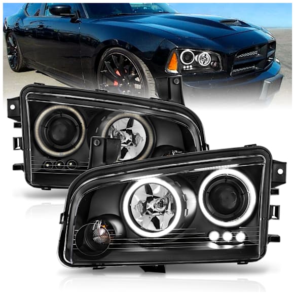 2007 Dodge Charger - Driver and Passenger Side Halogen Headlight, With bulb(s), Ccfl, Clear Lens, Black Interior, Halo Projector Series