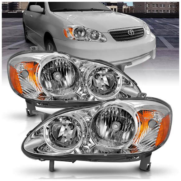 121540 Driver and Passenger Side Halogen Headlight, With bulb(s), Clear Lens, Chrome Interior, Crystal Series