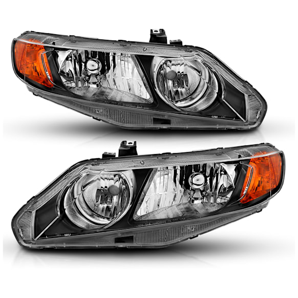 2008 Honda Civic - Driver and Passenger Side Halogen Headlight, With bulb(s), Sedan, Clear Lens, Black Interior, Crystal Series
