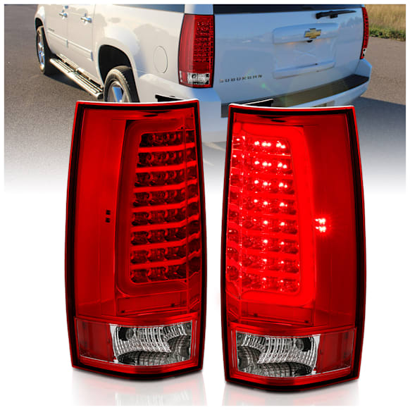 2008 Chevrolet Tahoe - Driver and Passenger Side LED Tail Light, With bulb(s), Led; With Plank Style Design, Clear & Red Lens, Chrome Interior, LED Series