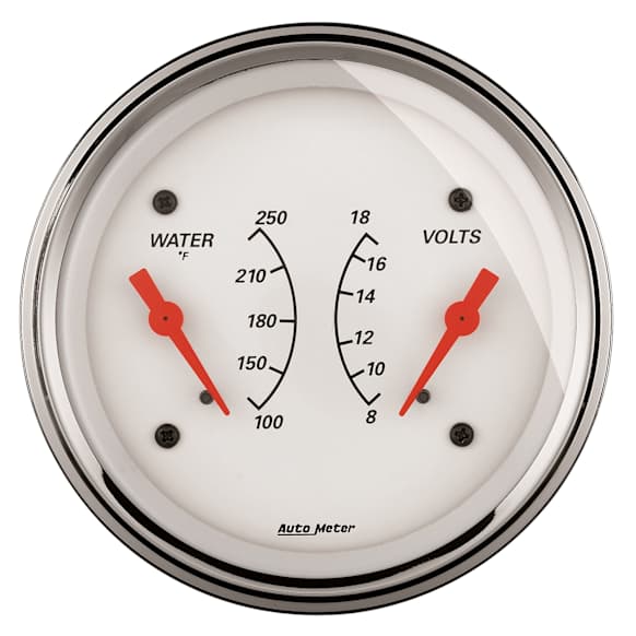 1330 Arctic White Series Gauge, Dual, Wtmp & Volt, 3 3/8in. 250f & 18V, Electric