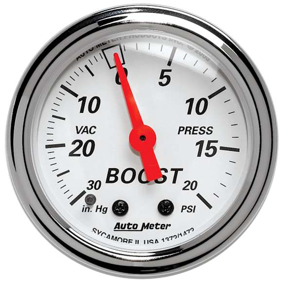 1372 Arctic White Series Gauge, Vac/Boost, 2 1/16in. 30Inhg-20Psi, Mechanical.