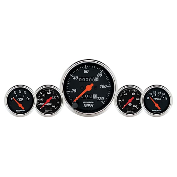 1411 Designer Black Series Gauge Kit, 5 Pc. 3 1/8in. & 2 1/16in. Mech. Speedo. Wtmp & Oilp.