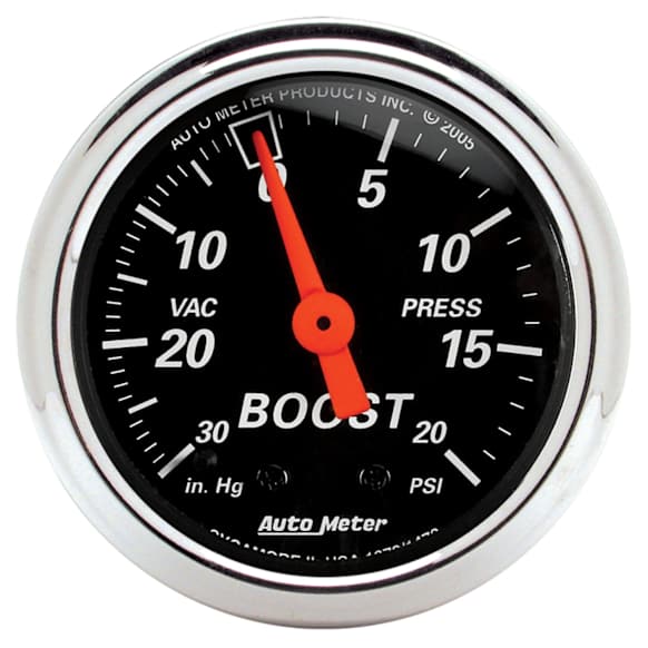 1471 Designer Black Series Gauge, Vac/Boost, 2 1/16in. 30Inhg-20Psi, Mechanical.