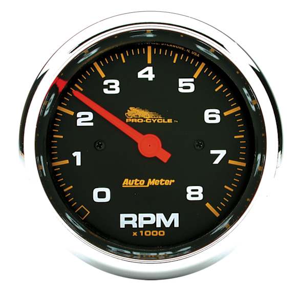 19300 Pro-Cycle Series Gauge, Tach, 3 3/4in. 8K Rpm, 2&4 Cylinder, Black.
