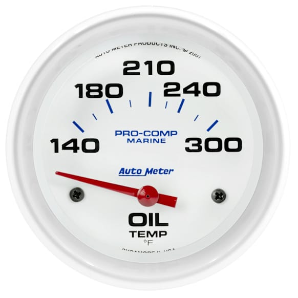 200765 Marine White Gauge, Oil Temp, 2 5/8in. 140-300f, Electric.