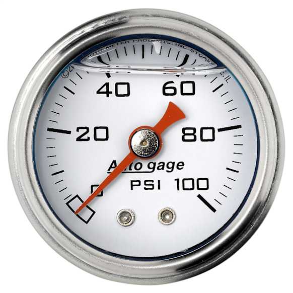 2177 Autogage Series Gauge, Press, 1.5in. Direct Mnt, 100Psi, Liquid Filled Mech, Wht, 1/8in. Nptf Male
