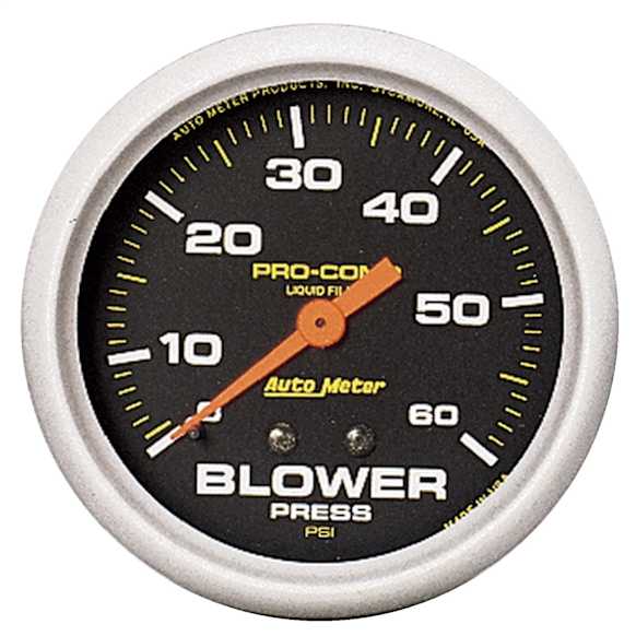 5403 Pro-Comp Series Gauge, Blower Press, 2 5/8in. 60Psi, Liquid Filled Mech W/Peak Mem.