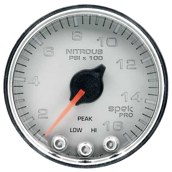 P32021 Spek Series Gauge, Nitrous Press, 2 1/16in. 1600Psi, Stepper Mtr W/Pk & Wrn, Slvr/Chrm.