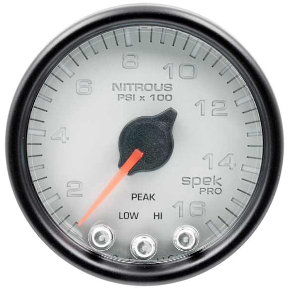 P32022 Spek Series Gauge, Nitrous Press, 2 1/16in. 1600Psi, Stepper Motor W/Pk & Wrn, Slvr/Blk.