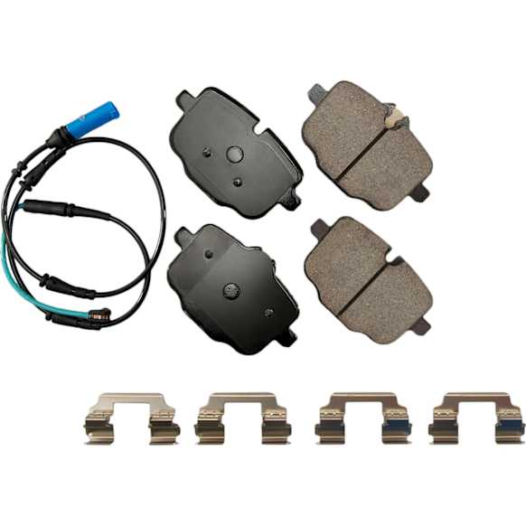 2017 BMW 530i xDrive - Rear Ceramic Brake Pad Set, With pad wear sensor; Pad Wear Sensor Type Electronic; With abutment clips, Euro Series