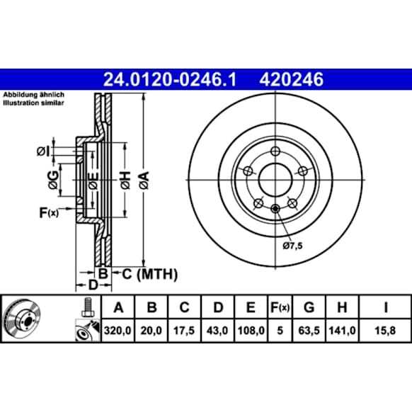 2022 Volvo XC60 - Rear Brake Disc, Plain Surface, 5 Lugs, 320 mm, With 320 (mm) Diameter Rotor, 2.0L 4Cyl