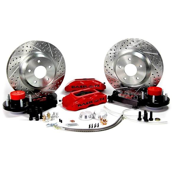 1974 Ford Torino - Track4 Series- 13in. Cross Drilled and Slotted, Red Powdercoated 4-Piston Caliper, 2-Wheel Set