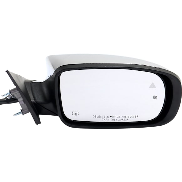 Passenger Side Mirror, Power, Manual Folding, Heated, Chrome, In-housing Signal Light, With memory, With Puddle Light, No Auto-Dimming, With Blind Spot Detection in Glass
