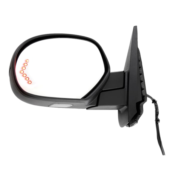 Driver Side Mirror, Power Adjust, Heated, Power Folding, With 1 Paintable and 1 Textured Black Cap, In-glass Signal Light, No Memory, With Puddle Light, No Auto-Dimming, No Blind Spot Feature