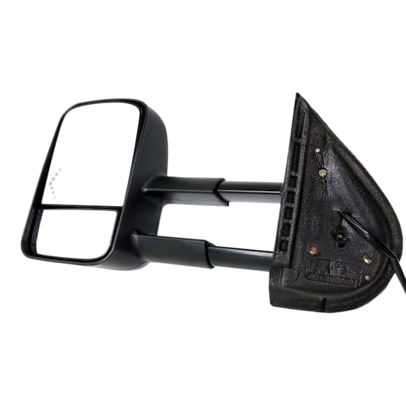 2009 GMC Sierra 2500 HD - Driver Side Towing Mirror, Power Adjust, Heated, Textured Black, Manual Folding, In-glass Signal Light, With Blind Spot Glass, No Memory, No Puddle Light, No Auto-Dimming