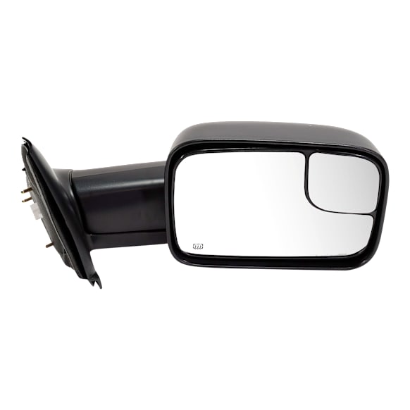 Passenger Side Towing Mirror, Power, Manual Folding, Heated, Textured Black, No Signal Light, No Memory, No Puddle Light, No Auto-Dimming, With Blind Spot Glass