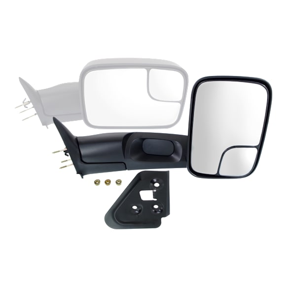 Passenger Side Towing Mirror, Manual Adjust, Non-Heated, Manual Folding, Textured Black, No Signal Light, No Memory, No Puddle Light, No Auto-Dimming, With Blind Spot Glass