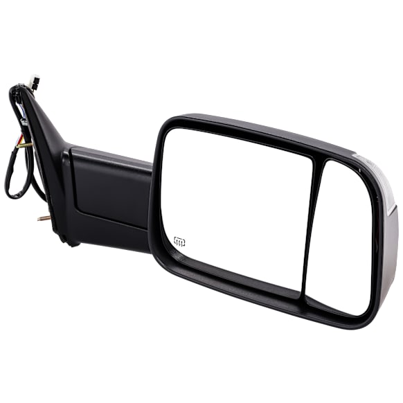 Passenger Side Towing Mirror, Power Adjust, Heated, Manual Folding, Textured Black, In-housing Signal Light, No Memory, With Puddle Light, No Auto-Dimming, No Blind Spot Feature