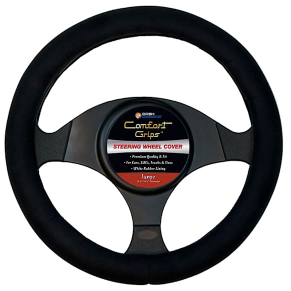 3313BK Comfort Grips Ultra Plush Steering Wheel Cover - Black, Microfiber and memory foam, Universal 15.5-16.5 in., Slip-On, Sold individually