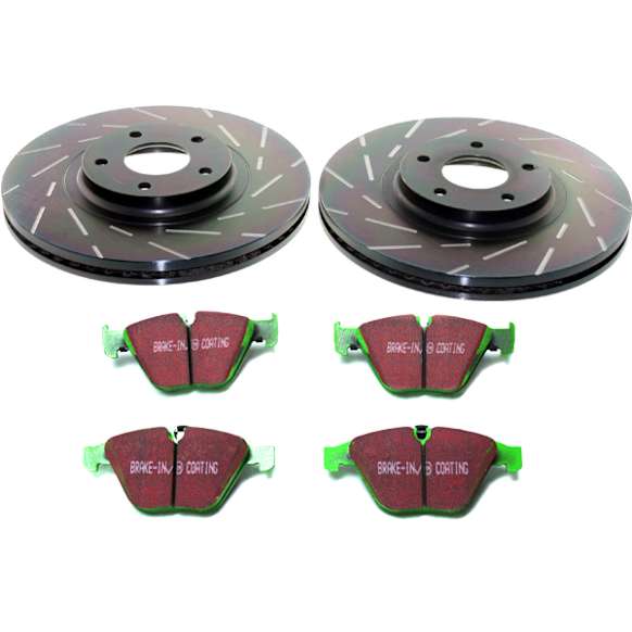 S2KF1116 Front Brake Disc and Pad Kit, Slotted 5 Lugs 324.1 mm Aramid Fiber S2 Greenstuff 2000 and USR Sport Slotted Rotors