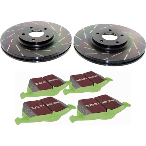 S2KF1197 Front Brake Disc and Pad Kit, Slotted 5 Lugs 292.1 mm Aramid Fiber S2 Greenstuff 2000 and USR Sport Slotted Rotors