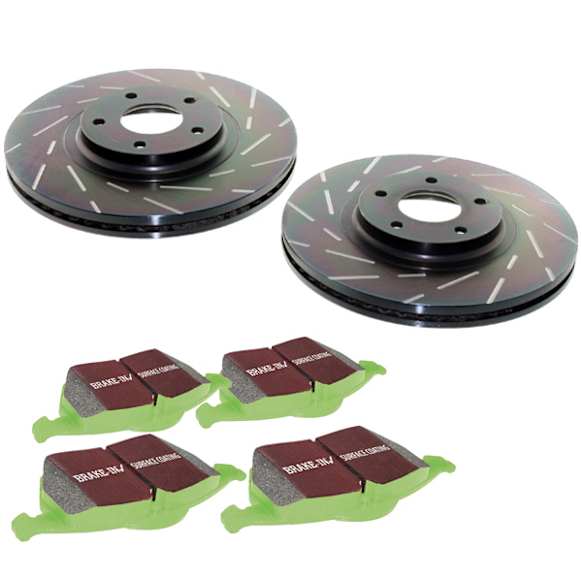 S2KF1349 Front Brake Disc and Pad Kit, Slotted 5 Lugs 285.75 mm Aramid Fiber S2 Greenstuff 2000 and USR Sport Slotted Rotors