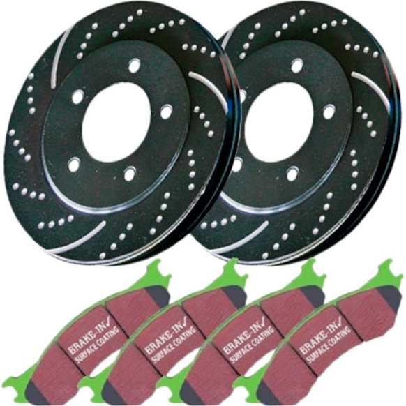 S3KF1000 Front Brake Disc and Pad Kit, Dimpled and Slotted 5 Lugs 279.91 mm Aramid Fiber S3 Greenstuff 6000 and GD Sport Slotted and Dimpled Truck and SUV Rotors