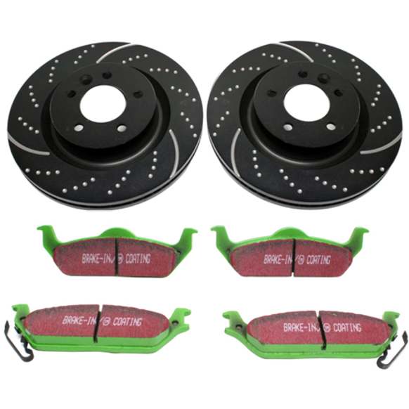 S3KF1062 Front Brake Disc and Pad Kit, Dimpled and Slotted 6 Lugs 294.89 mm Aramid Fiber S3 Greenstuff 6000 and GD Sport Slotted and Dimpled Truck and SUV Rotors