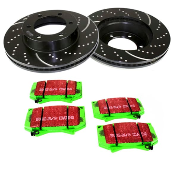 S3KF1089 Front Brake Disc and Pad Kit, Dimpled and Slotted 6 Lugs 318.77 mm Aramid Fiber S3 Greenstuff 6000 and GD Sport Slotted and Dimpled Truck and SUV Rotors