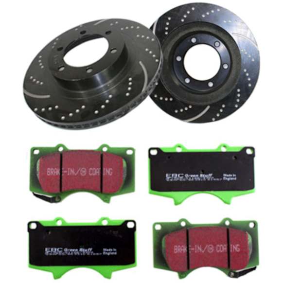 S3KF1129 Front Brake Disc and Pad Kit, Dimpled and Slotted 6 Lugs 338.07 mm Aramid Fiber S3 Greenstuff 6000 and GD Sport Slotted and Dimpled Truck and SUV Rotors