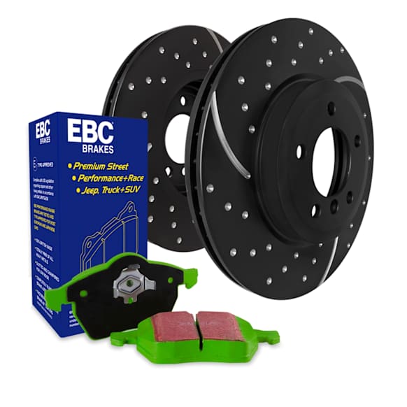 S3KF1320 Front Brake Disc and Pad Kit, Dimpled and Slotted 5 Lugs 279.4 mm Aramid Fiber S3 Greenstuff 6000 and GD Sport Slotted and Dimpled Truck and SUV Rotors