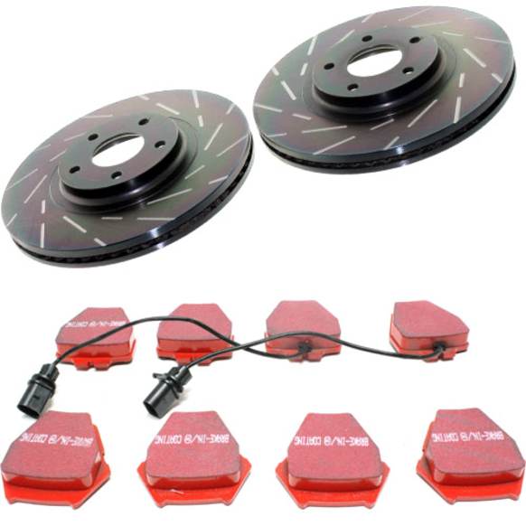 S4KF1120 Front Brake Disc and Pad Kit, Slotted 9 Lugs 320.04 mm Aramid Fiber Ceramic S4 Redstuff Ceramic Pad and USR Sport Slotted Rotors