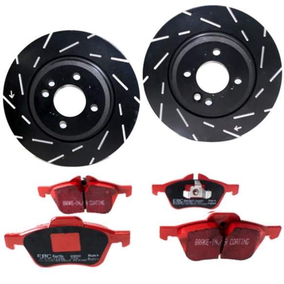 S4KF1131 Front Brake Disc and Pad Kit, Slotted 4 Lugs 275.84 mm Aramid Fiber Ceramic S4 Redstuff Ceramic Pad and USR Sport Slotted Rotors