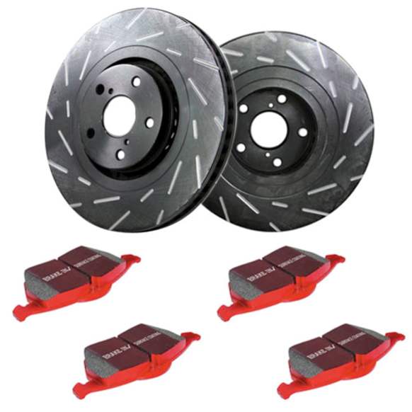 S4KF1183 Front Brake Disc and Pad Kit, Slotted 5 Lugs 332.99 mm Aramid Fiber Ceramic S4 Redstuff Ceramic Pad and USR Sport Slotted Rotors