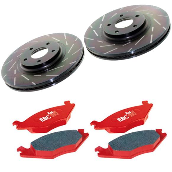 S4KF1210 Front Brake Disc and Pad Kit, Slotted 4 Lugs 279.91 mm Aramid Fiber Ceramic S4 Redstuff Ceramic Pad and USR Sport Slotted Rotors