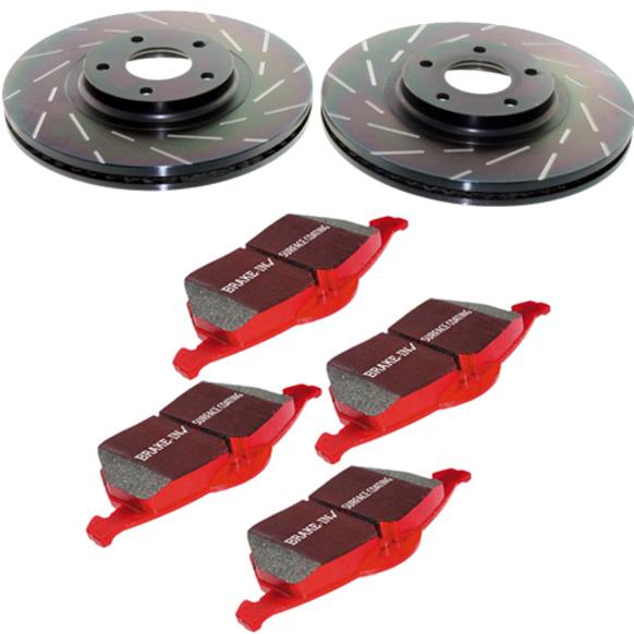S4KF1371 Front Brake Disc and Pad Kit, Slotted 4 Lugs 261.87 mm Aramid Fiber Ceramic S4 Redstuff Ceramic Pad and USR Sport Slotted Rotors
