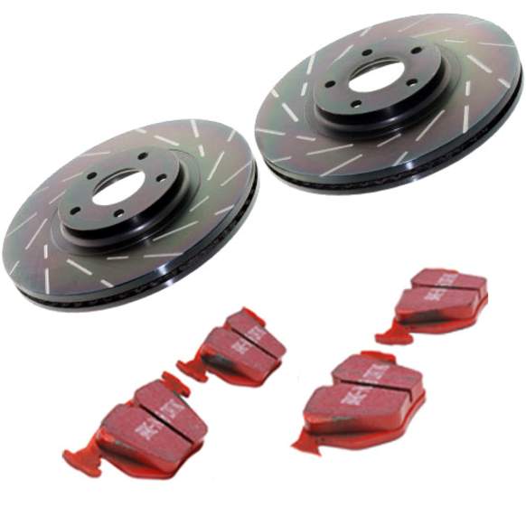 S4KR1017 Rear Brake Disc and Pad Kit, Slotted 5 Lugs 320.04 mm Aramid Fiber Ceramic S4 Redstuff Ceramic Pad and USR Sport Slotted Rotors